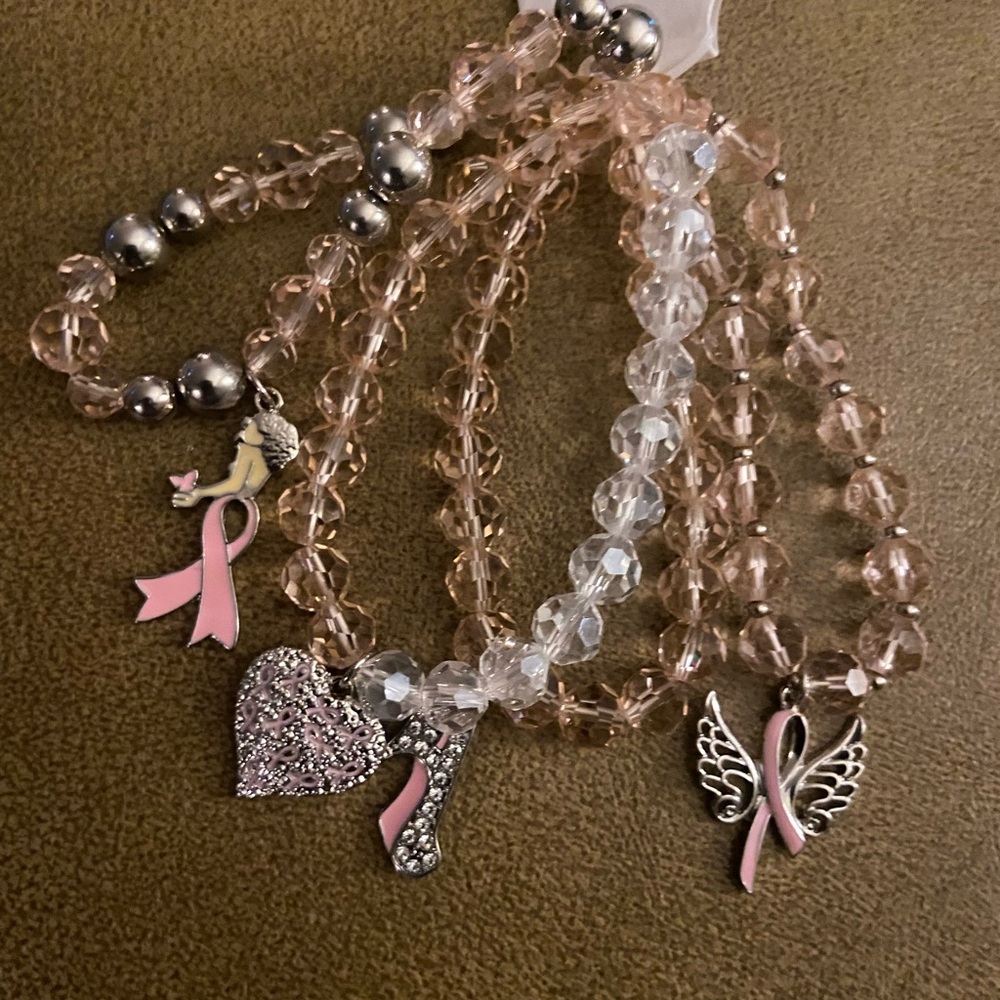 Light Pink Cancer Ribbon Bracelets - Picture 3 of 5